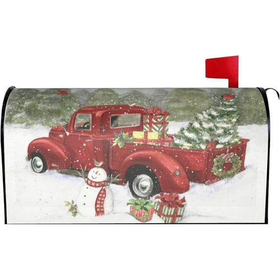 Red Truck Cardinals Mailbox Cover Magnetic Standard Size 21" x 18" Winter Mailbox Wraps Xmas Snowman Magnetic Mail Wraps Cover Post Letter Box Garden Home Decorations