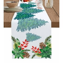 Red Truck Christmas Burlap-Cotton Table Runner 72 Inches Long,Xmas Tree Snowflake Botanical Farmhouse Table Runners,Outdoor Dining Tablecloths Decor for Baby Shower Party Wedding 16x72