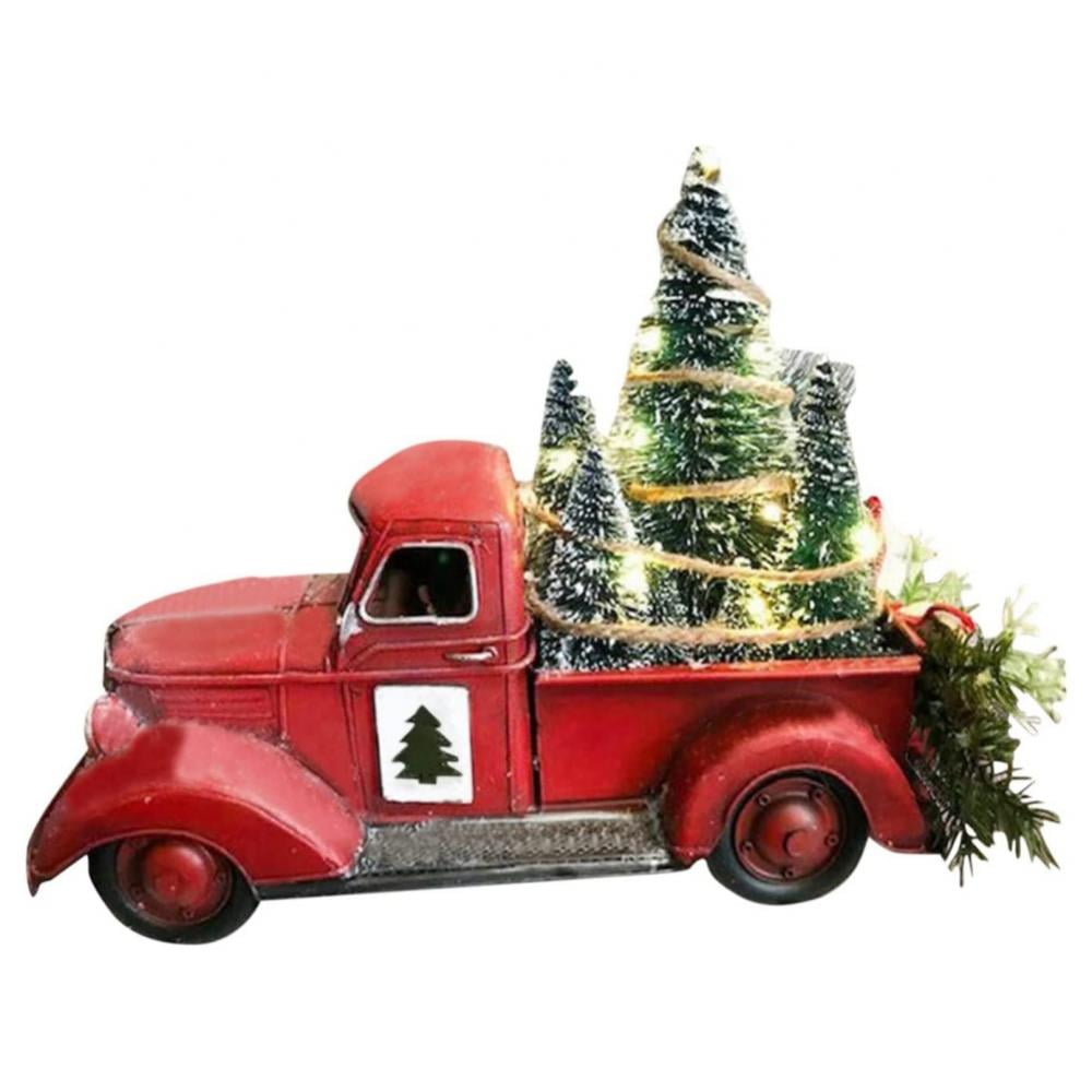 Red Truck Christmas Decor, Farmhouse Vintage Red Pickup Truck with Xmas