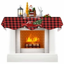 Red Truck Christmas Fireplace Mantle Scarf, Xmas Tree Snowflake Plaid Mantel Cover Table Runner for Home Living Room Door Window, Indoor Outdoor Holiday Party Decor 17" x 70"