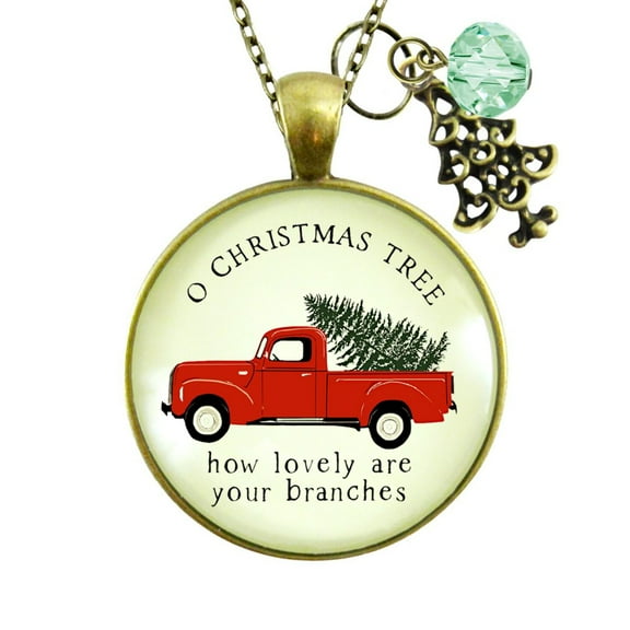 Red Truck Christmas Necklace Vintage Tree Gutsy Goodness Adult Bronze Metal Female Jewelry