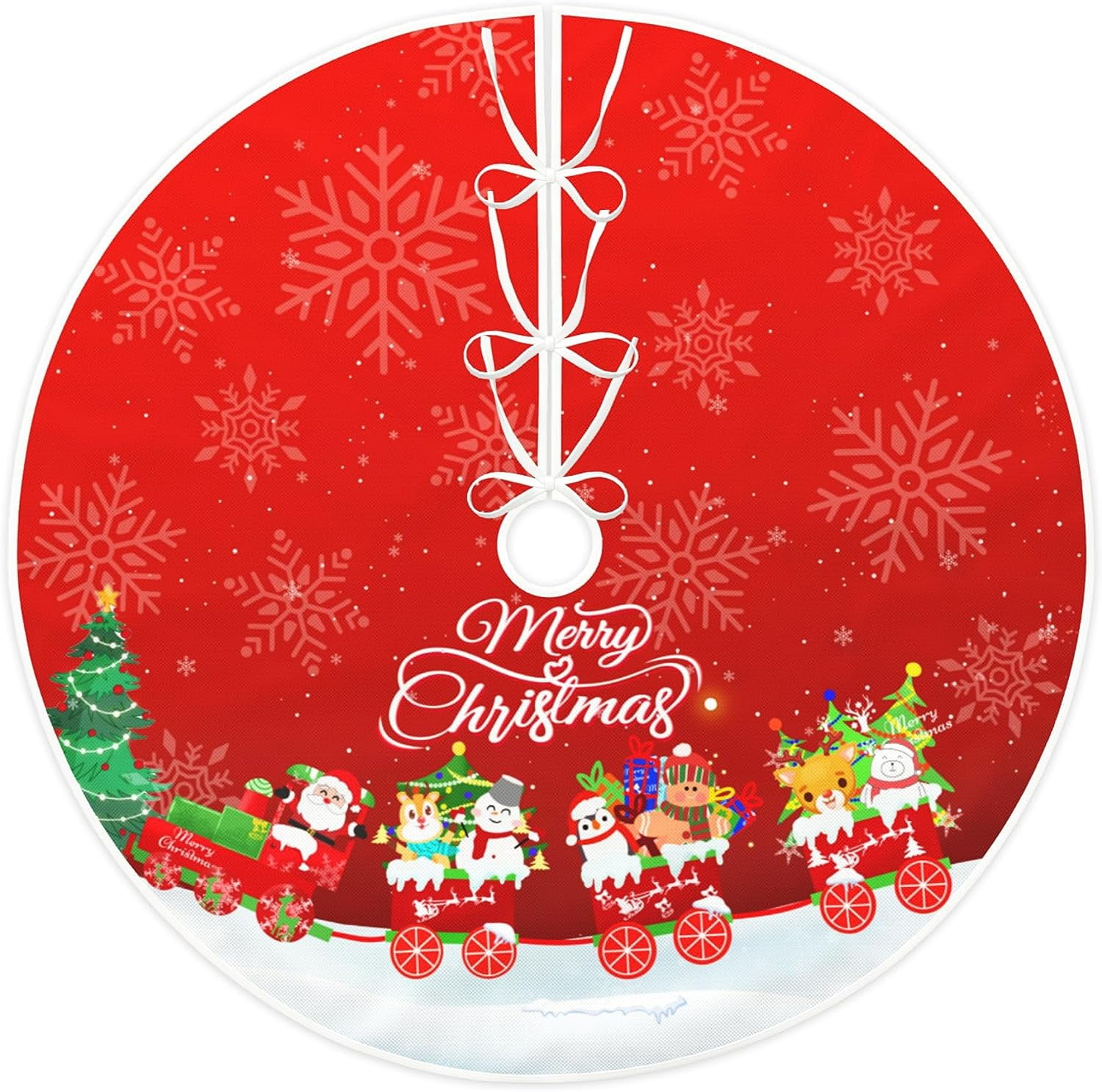 Red Truck Christmas Tree Skirt 36 Inch White Snow Christmas Tree Mat