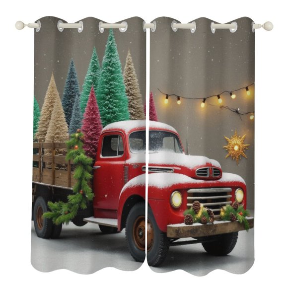 Red Truck Christmas Trees Snow 2 Panels Curtains for Bedroom Living Room Drapes Kitchen Window Curtain Home Decor