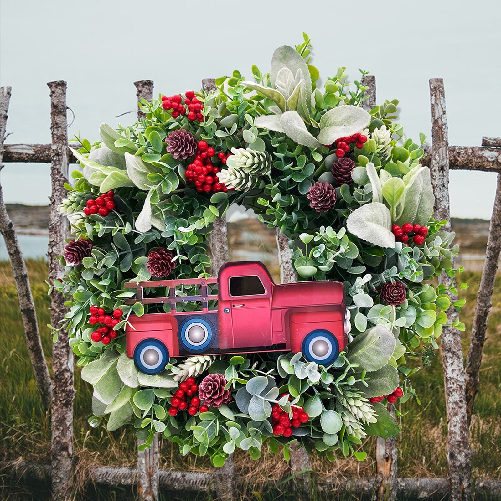 Red Truck Christmas Wreath Front Door Of The Garland Decorated With