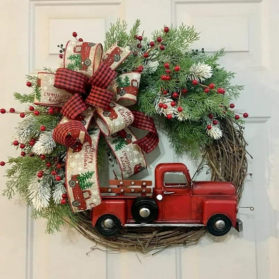 Red Truck Christmas Wreath for Front Door Vintage Truck Fall Wreath Autumn Eucalyptus Farmhouse Wreath Rustic Fall Wreath Home Garden Decor for Autumns Harvest