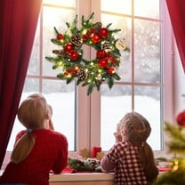 Red Truck Christmas Wreath with Lights - 30 Inch Farmhouse Garland Fall Wreath for Front Door Indoor Outdoor Home Holiday Decor