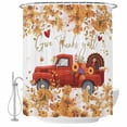 thumbnail image 1 of Red Truck Fall Shower Curtain, Waterproof Shower Curtains for Bathroom, Pumpkin Thanksgiving Botanical Leaves Washable Fabric Bathtub Curtain Set Bath Decor with 12 Hooks 48"x72", 1 of 8