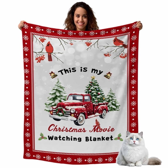 Red Truck Flannel Blanket for Bed,Travel and Camping, Christmas Tree Cardinal Super Soft Cozy Blanket for All Seasons 40"x60"