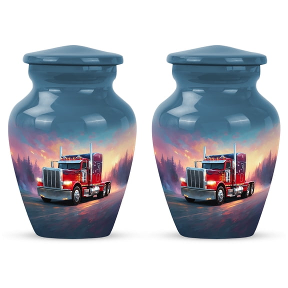 Red Truck Keepsake Urns Set Of 2, Mini Urns For Ashes Adult Male, Cremation Urns For Human Ashes, Small Memorial Urns For Truck Drivers, (Size, 3 Inch, 2 Pcs)