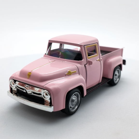 Red Truck,Red Truck Decor,1/32 Car Model Inertial Vehicle Model Gifts For Car Enthusiasts Door Can Open,Vintage Red Truck Decor - Handcrafted Metal Rustic Truck with Tree(Pink)