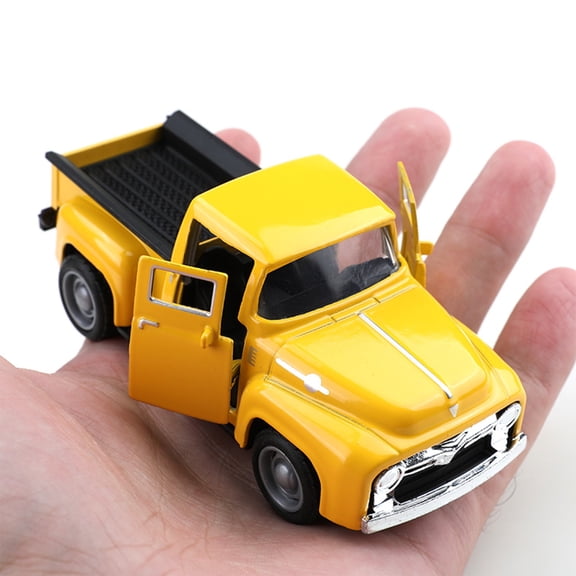 Red Truck,Red Truck Decor,1/38 Car Model Pull Back Vehicle Model Gifts For Car Enthusiasts Door Can Open,Vintage Truck Decor,Pickup Metal Vehicle for Farmhouse Mini Trucks(Yellow)