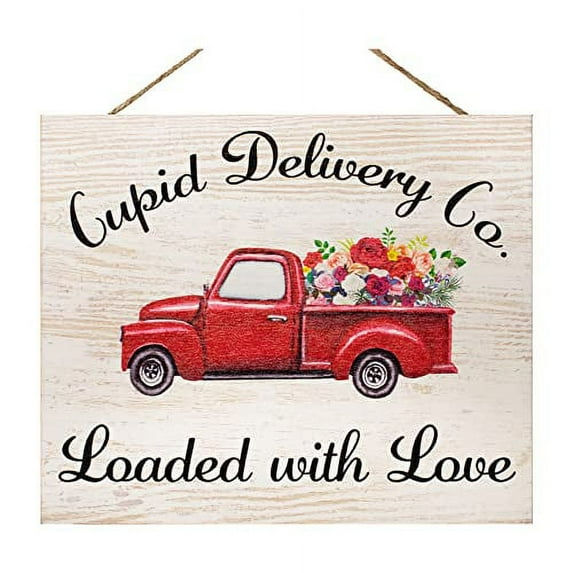 Valentine's Signs Cupid Love Wood Sign - Old Red Truck