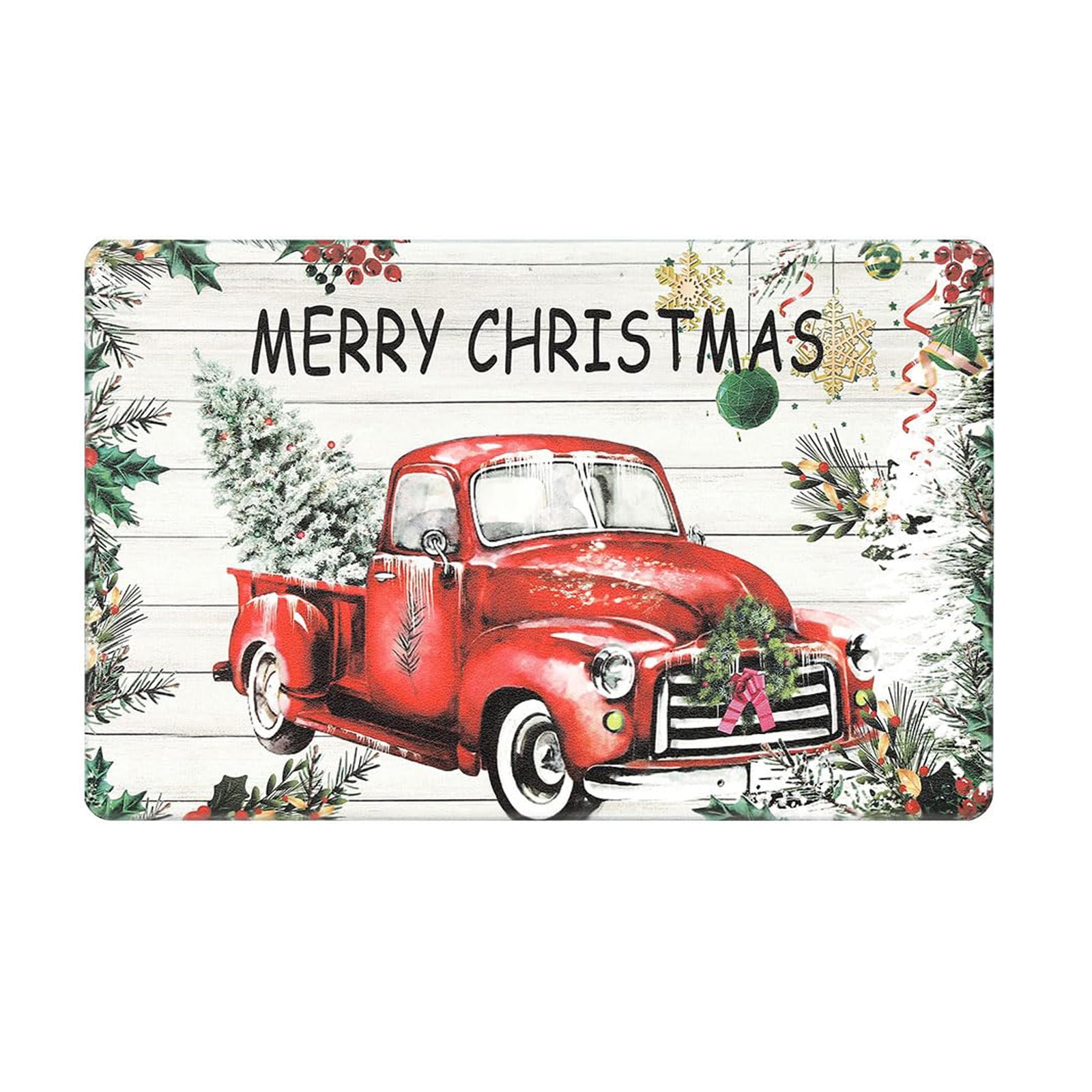 Red Truck Xmas Tree Kitchen Rugs and Mats Small Merry Christmas Anti Fatigue Kitchen Floor Mat