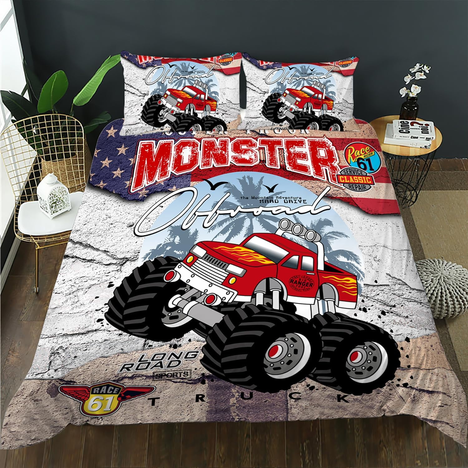 red-trucks-duvet-cover-set-3d-print-monster-truck-bedding-set-for-kids