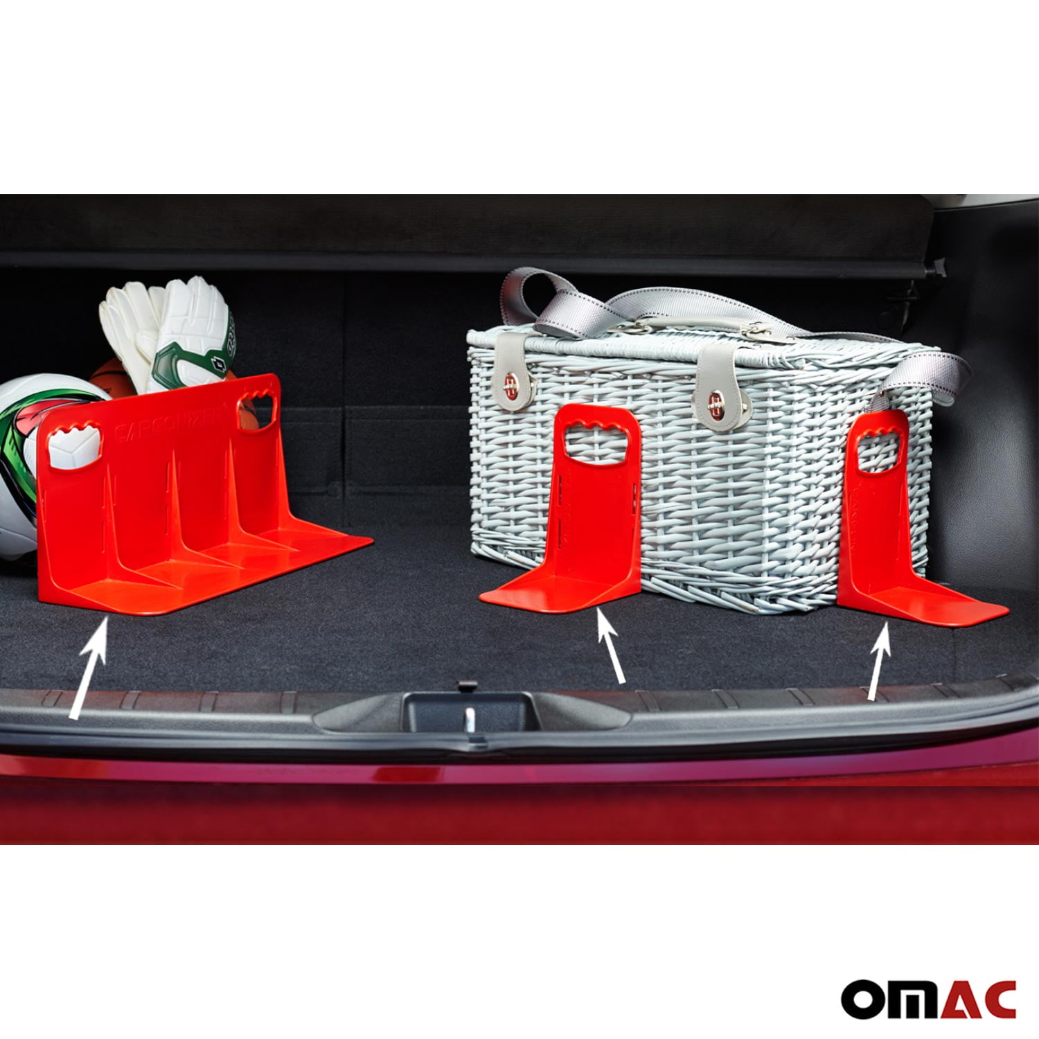 Red Trunk Organizer Stopper Stand 3 Pcs. For Audi Q3 2019-2023