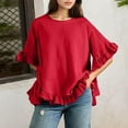 thumbnail image 1 of Red Tshirts for Womens Daily Casual O Neck Shirts Short Sleeve Tops Collared Blouses Loose Fit Shirt Summer Tops, 1 of 6