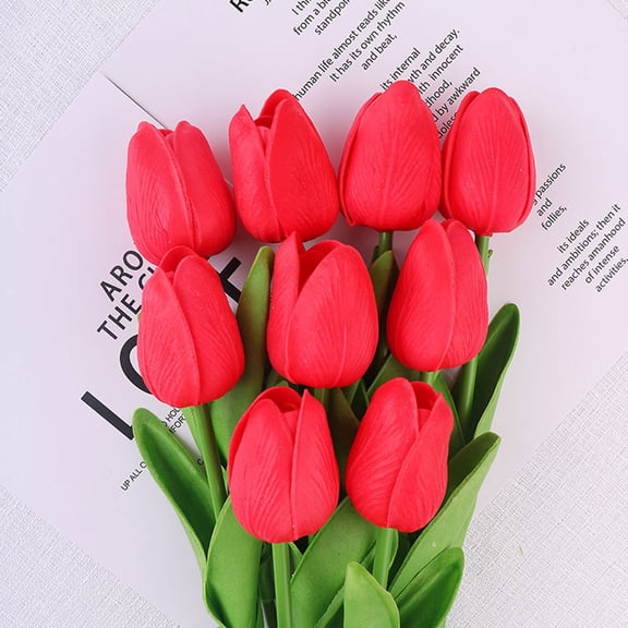 Red Tulip Artificial Bouquet – Dusknt Simulation Flower for Living Room, Dining Table, Wedding & Photography Centerpiece, Realistic Silk Flowers for Spring Styling