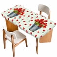 thumbnail image 1 of Red Tulip Flowers Table Cloths for 5 Foot Rectangle Tables, Spring Floral Vintage Drum Country Blue Patio Waterproof Elastic Fitted Tablecloths, Washable Rectangular Table Cover for Camping, 1 of 8