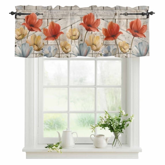 Red Tulip Valances for Windows, Rod Pocket Kitchen Valance Curtains - Soft & Washable Small Window Treatment for Living Room, Bathroom, Butterfly Farmhouses Barn Doors 54x18inch, 1 Panel
