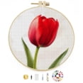 thumbnail image 1 of Red Tulips Flower Stamped Cross Stitch Kits for Beginners with Hoop Simple Patterns 11CT Counted Embroidery Needlepoint Crafts Arts for DIY Enthusiasts and Home Decor 26x26cm, 1 of 8