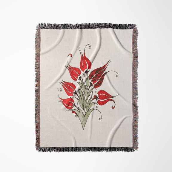 Red Tulips In Artistic Ottoman Turkish Style, Woven Blanket
