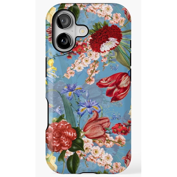 Red Tulips Spring Flowers Blue Pattern Phone Case for iPhone 11 12 13 14 15 16 17 Pro Max