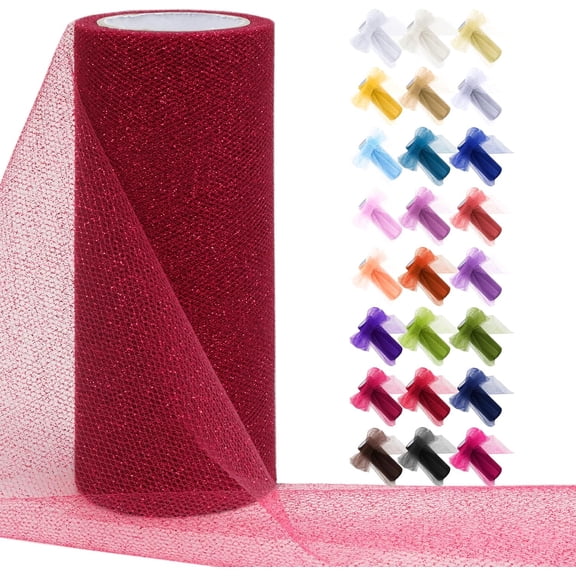 Red Tulle Fabric Roll 6 Inch 10 Yards Sparkle Ribbon Netting Christmas Halloween Deco Mesh for Gift Wrapping Skirt Wedding Decorations DIY Crafts inch x yards (Glitter)