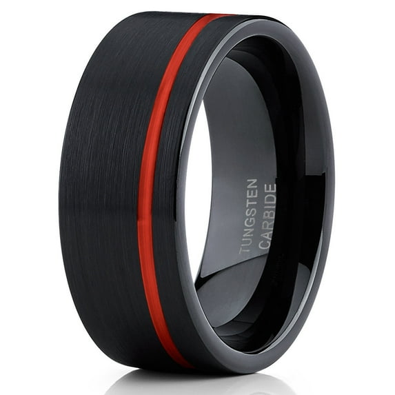 Red Tungsten Wedding Band Black Tungsten Ring 8mm Red Tungsten Ring Anniversary Ring Engagement Men & Women Comfort FIt