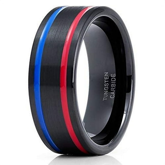 Red Tungsten Wedding Band Men and Women Blue Tungsten Ring Anniversary Ring Engagement Ring Comfort Fit Tungsten Carbide