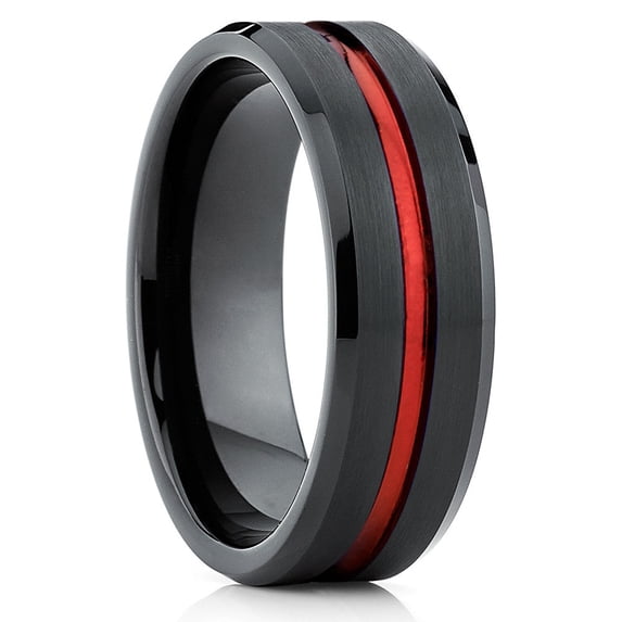 Red Tungsten Wedding Ring,Black Tungsten Ring,Engagement Ring,Tungsten Carbide Ring,Black Ring,8mm