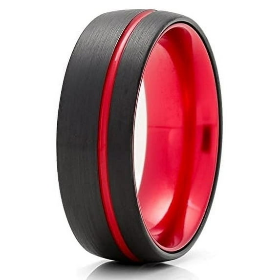 Red Tungsten Wedding Ring,Black Wedding Ring,8mm Wedding Ring,Tungsten Wedding Band,Red Ring,Anniversary Ring,Engagement