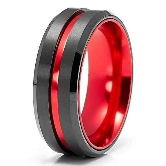 Red Tungsten Wedding Ring,Red Wedding Band,Black Tungsten Ring,Anniversary Ring,8mm wedding Ring,Engagement Ring