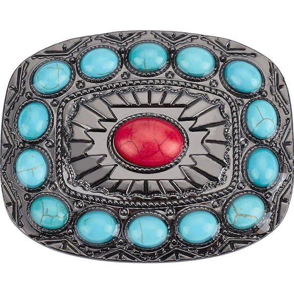 Red Turquoise Belt Buckle Western Vintage Medieval Buckles Bohemian Style Fashion Square Turquoise Jewelry Punk Belt Fastener Accessory