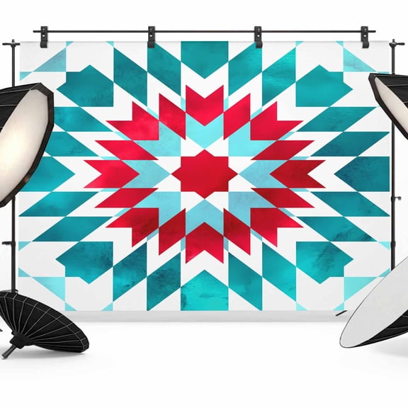 Red Turquoise Boho Backdrop for Photoshoot,Photography Photo Studio Background Wall Backdrop,Ethnic Tribal Aztec Abstract Geometric Back Drop Banner Panel for Portraits Wedding Live Streaming 8x6Ft