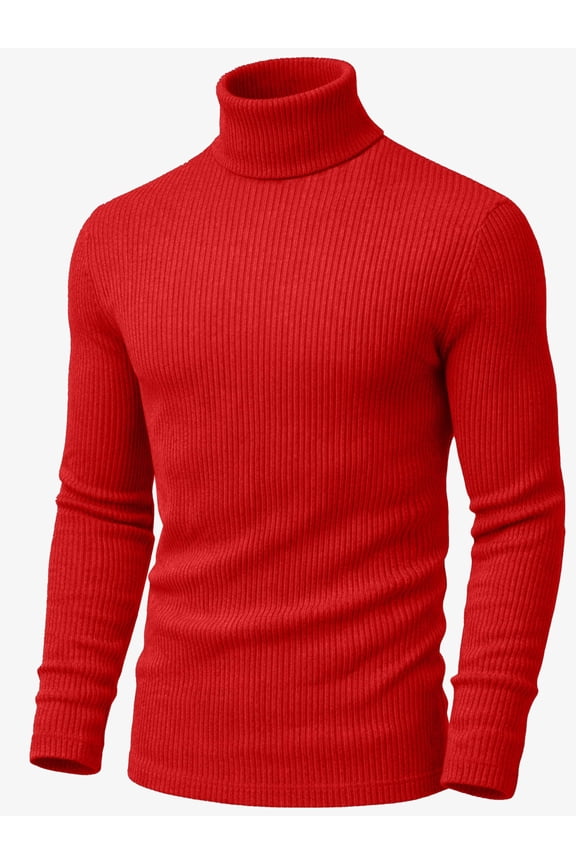 Red Turtleneck Men Long Sleeve Knitted Shirt Ultra SoftTurtle Neck Sweater James For Men (XL)