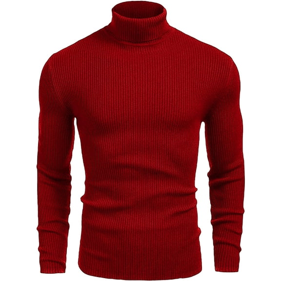Red Turtleneck Men Long Sleeve Knitted Shirt Ultra SoftTurtle Neck Sweater James For Men (XL)