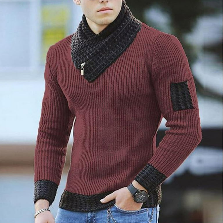 Red Turtleneck Men s England Size Solid Color Scarf High Collar Sweater Pullover Oversized Mens Sweaters And Pullovers Walmart
