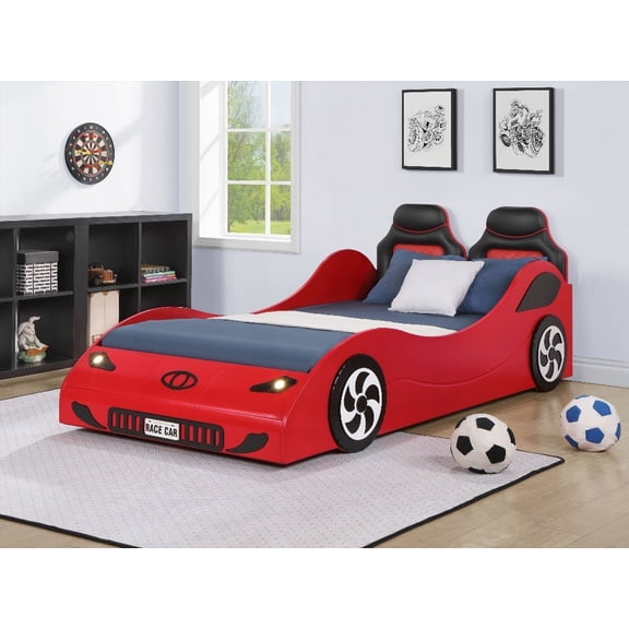 Red Twin Car Bed by Colen - Crafted from Pine, Plywood & MDF with PU Leather