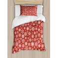 thumbnail image 1 of Red Twin Size Duvet Cover Set, Various Different Snowflakes with Rich Details Festive Christmas Season in Wintertime, Decorative 2 Piece Bedding Set with 1 Pillow Sham, Red White, by Ambesonne, 1 of 3