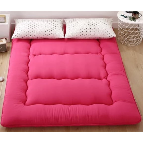Red Twin Size Japanese Floor Futon Mattress, 80"x36" Portable Roll-Up Tatami Sleeping Pad