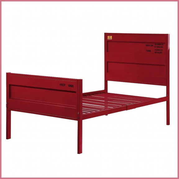 Red Twin Size Metal Platform Bed Frame - Cargo Container-Inspired Industrial Design for Bedroom