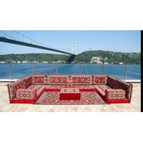 Red U Shaped Arabic Floor Sofa Set, Floor Cushions, Patio Sofas, Sofa Terrace, Ethnic Sofa, Moroccan Sofas, Turkish Sofa