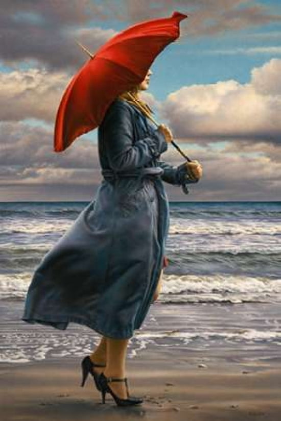 Red Umbrella Canvas Art - Paul Kelley (12 x 18)