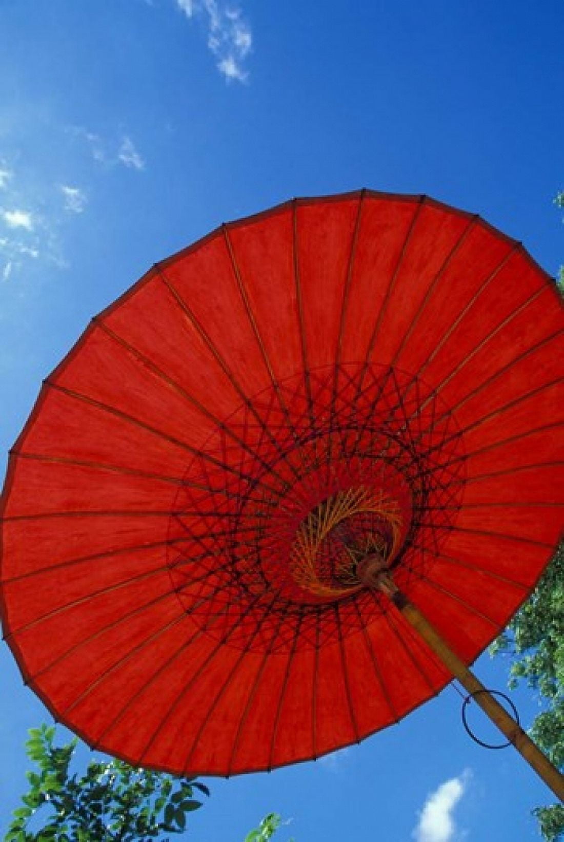 Red Umbrella With Blue Sky Myanmar Canvas Art - Keren Su DanitaDelimont (24 x 35)