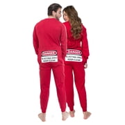 Big Feet Pajama Company Red Union Suit Sleeper Pajamas – Funny Rear Flap “DANGER BLASTING AREA”, Unisex, 100% Cotton, Snap Closure, Sizes XS-XXL