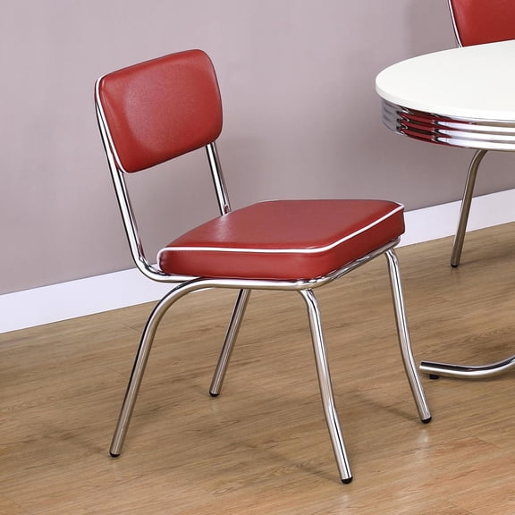 Red Upholstered Side Chairs (two) - Enhanced Metalwork Frame, Foam Seat, Dining Room 2 Trimmed Chair