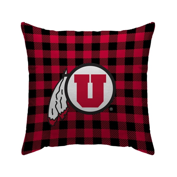 Red Utah Utes 18'' x 18'' Buffalo Check Sherpa Decorative Pillow
