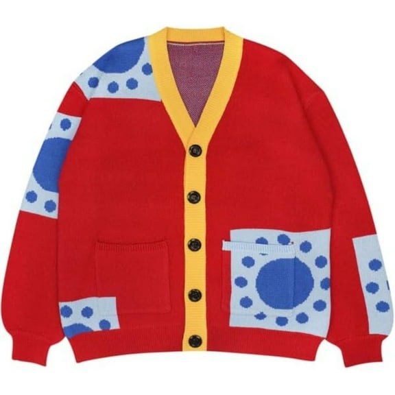 Red V-Neck Cardigan Sweater Long Sleeve Button Knit Outerwear Coat Unisex Casual Jacket Tops