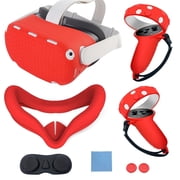 Red VR Cover Accessories Set Compatible with Meta Quest 2, Silicone VR Shell, Controller Grips & Face Cover, Button Caps, Lens Cover + Glasses Cloth Set for Quest 2 for Meta Quest 2