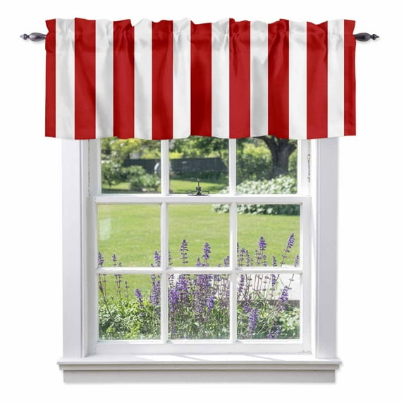 Red and Valance Curtain White Striped Geometric Window Valances Rod Pocket Short Curtains Window Treatments for Kitchen Bedroom Bathroom Laundry 42" x 18"